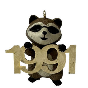 Hallmark Ornaments 1991 Fabulous Decade Brown Raccoon Brass Year Discontinued